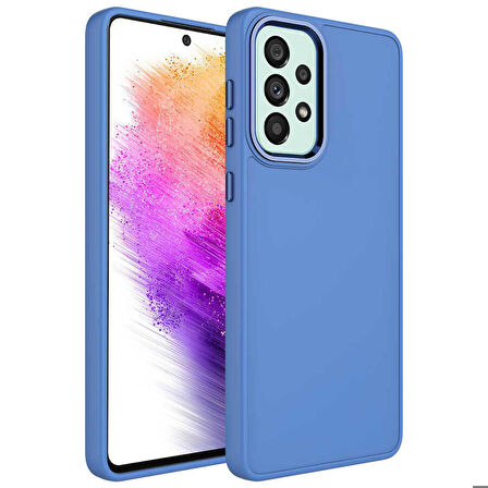 Galaxy A23 Uyumlu Metal Çerçeve ve Buton Tasarımlı Silikon Zore Luna Kapak-Lavendery Gray