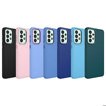 Galaxy A23 Uyumlu Metal Çerçeve ve Buton Tasarımlı Silikon Zore Luna Kapak-Lavendery Gray