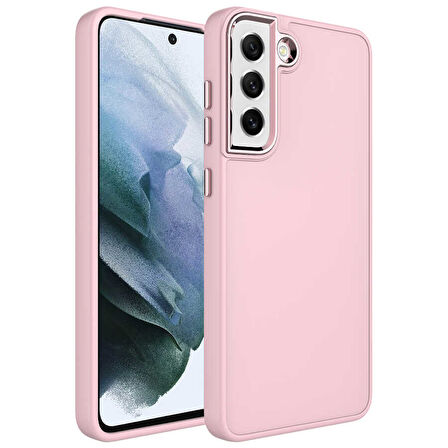 Galaxy S21 FE Uyumlu Metal Çerçeve ve Buton Tasarımlı Silikon Zore Luna Kılıf-Pembe