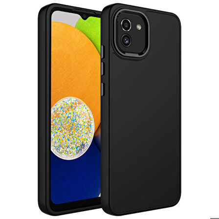 Galaxy A03 Uyumlu Metal Çerçeve ve Buton Tasarımlı Silikon Zore Luna Kapak-Siyah