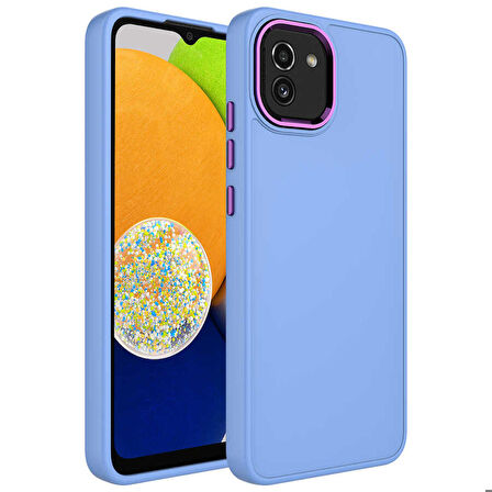 Galaxy A03 Uyumlu Metal Çerçeve ve Buton Tasarımlı Silikon Zore Luna Kapak-Lila