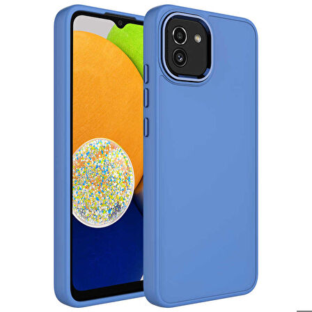 Galaxy A03 Uyumlu Metal Çerçeve ve Buton Tasarımlı Silikon Zore Luna Kapak-Lavendery Gray