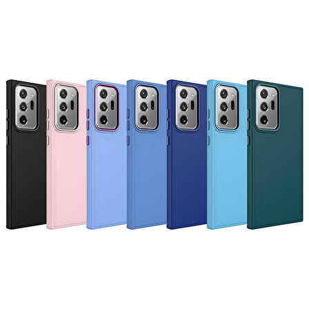 Galaxy Note 20 Ultra Uyumlu Metal Çerçeve ve Buton Tasarımlı Silikon Zore Luna Kapak-Lacivert