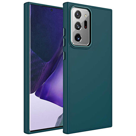 Galaxy Note 20 Ultra Uyumlu Metal Çerçeve ve Buton Tasarımlı Silikon Zore Luna Kapak-Koyu Yeşil