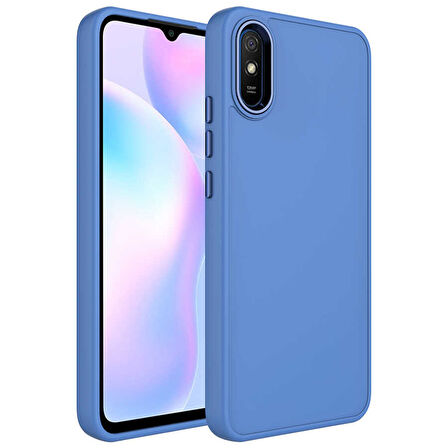 Xiaomi Redmi 9A Kılıf Metal Çerçeve ve Buton Tasarımlı Silikon Zore Luna Kapak-Lavendery Gray