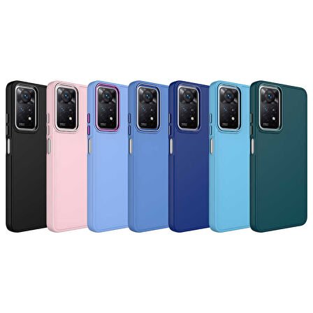 Xiaomi Redmi Note 11 Global Kılıf Metal Çerçeve ve Buton Tasarımlı Silikon Zore Luna Kapak-Lacivert