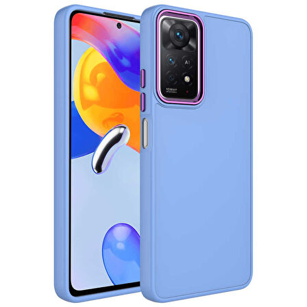 Xiaomi Redmi Note 11 Pro 5G Kılıf Metal Çerçeve ve Buton Tasarımlı Silikon Zore Luna Kapak-Lila