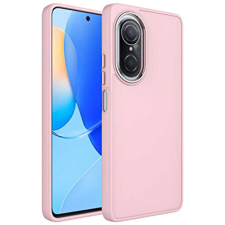 Huawei Nova 9 SE Kılıf Metal Çerçeve ve Buton Tasarımlı Silikon Zore Luna Kapak-Pembe