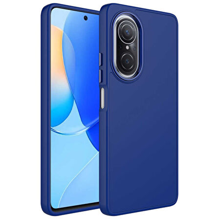 Huawei Nova 9 SE Kılıf Metal Çerçeve ve Buton Tasarımlı Silikon Zore Luna Kapak-Lacivert