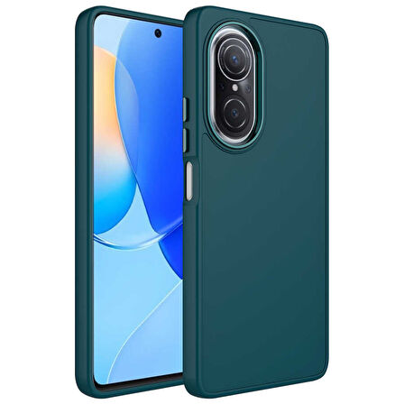 Huawei Nova 9 SE Kılıf Metal Çerçeve ve Buton Tasarımlı Silikon Zore Luna Kapak-Koyu Yeşil