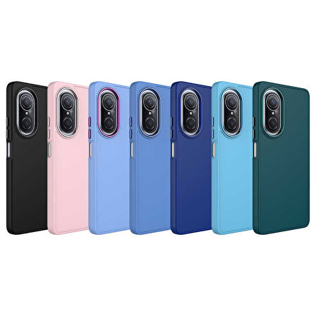 Huawei Nova 9 SE Kılıf Metal Çerçeve ve Buton Tasarımlı Silikon Zore Luna Kapak-Koyu Yeşil