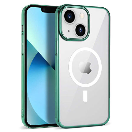 iPhone 14 Uyumlu Zore Wireless Şarj Özellikli Pixel Magsafe Kılıf-Koyu Yeşil