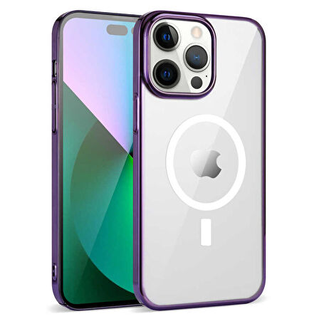 iPhone 14 Pro Max Uyumlu Zore Wireless Şarj Özellikli Pixel Magsafe Kapak-Derin Mor