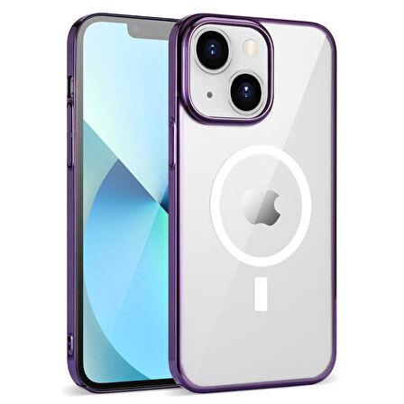 iPhone 14 Plus Uyumlu Zore Wireless Şarj Özellikli Pixel Magsafe Kılıf-Derin Mor