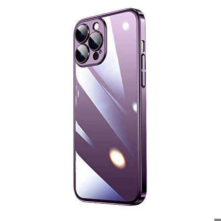iPhone 14 Pro Max Uyumlu Sert PC Renkli Çerçeveli Zore Riksos Kapak-Derin Mor