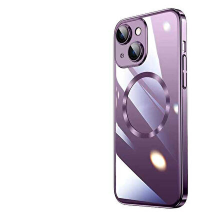 iPhone 14 Plus Uyumlu Wireless Şarj Özellikli Sert PC Zore Riksos Magsafe Kılıf-Derin Mor