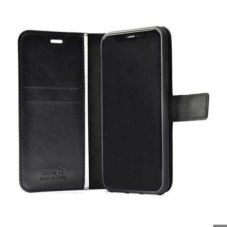 iPhone 14 Uyumlu Zore Kar Deluxe Kapaklı Kılıf-Siyah