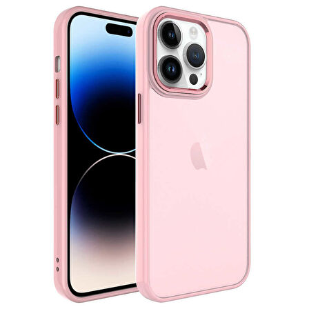 iPhone 14 Pro Max Uyumlu Buzlu Sert PC Zore May Kılıf-Pembe Açık