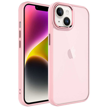iPhone 14 Plus Uyumlu Buzlu Sert PC Zore May Kılıf-Pembe Açık