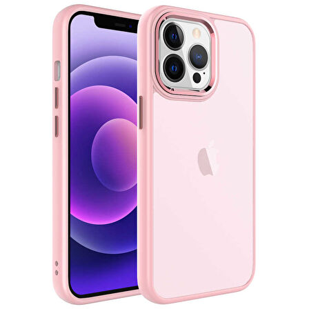 iPhone 13 Pro Max Uyumlu Buzlu Sert PC Zore May Kılıf-Pembe Açık