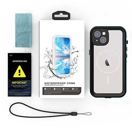 iPhone 14 Plus Uyumlu 1-1 Su Geçirmez Kılıf-Siyah