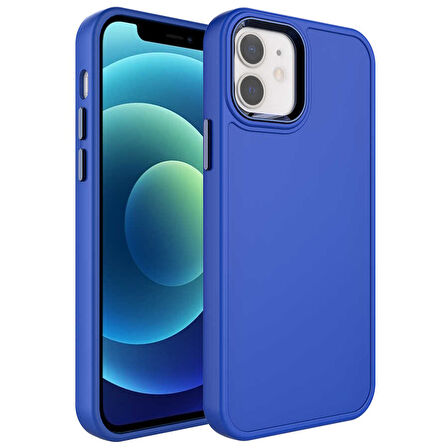 iPhone 11 Uyumlu Metal Çerçeve ve Buton Tasarımlı Sert Zore Botox Kılıf-Saks Mavi