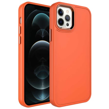 iPhone 12 Pro Uyumlu Metal Çerçeve ve Buton Tasarımlı Sert Zore Botox Kılıf-Turuncu