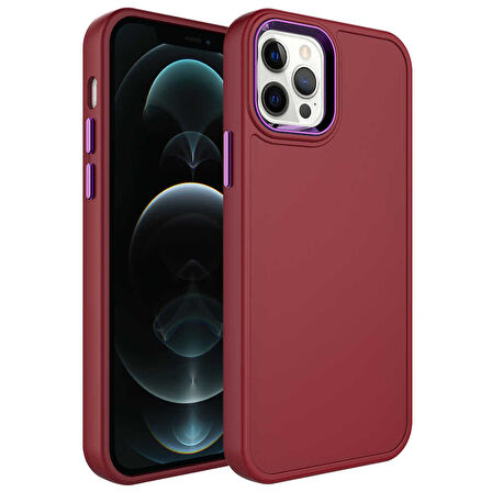 iPhone 12 Pro Max Uyumlu Metal Çerçeve ve Buton Tasarımlı Sert Zore Botox Kılıf-Koyu Mor