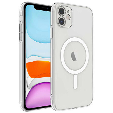iPhone 12 Uyumlu Kamera Korumalı Magsafe Sert PC Zore Porto Kapak-Renksiz