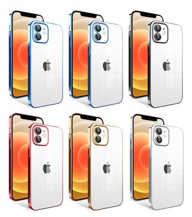 iPhone 12 Uyumlu Kamera Korumalı Renkli Çerçeveli Zore Garaj Kılıf-Mavi Açık