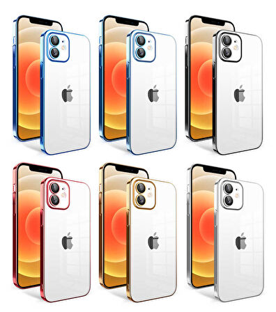iPhone 12 Uyumlu Kamera Korumalı Renkli Çerçeveli Zore Garaj Kılıf-Gümüş