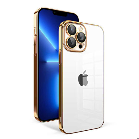 iPhone 12 Pro Uyumlu Kamera Korumalı Renkli Çerçeveli Zore Garaj Kapak-Gold