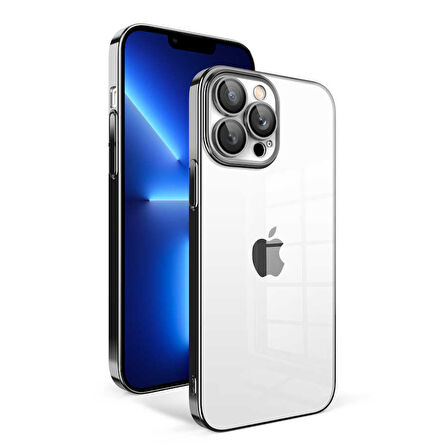 iPhone 12 Pro Uyumlu Kamera Korumalı Renkli Çerçeveli Zore Garaj Kılıf-Siyah