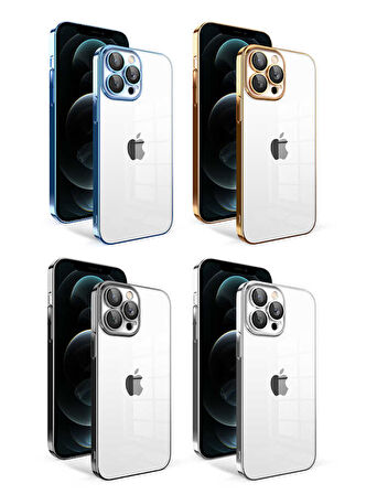 iPhone 12 Pro Max Uyumlu Kamera Korumalı Renkli Çerçeveli Zore Garaj Kılıf-Mavi Açık
