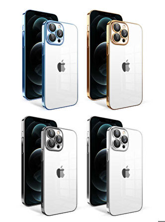 iPhone 12 Pro Max Uyumlu Kamera Korumalı Renkli Çerçeveli Zore Garaj Kapak-Siyah