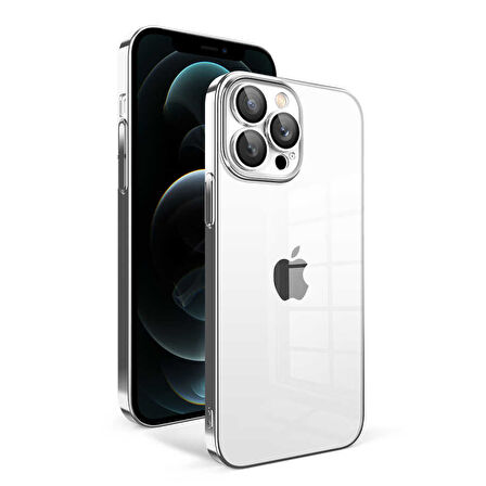 Apple iPhone 12 Pro Max Kılıf Kamera Korumalı Renkli Çerçeveli Zore Garaj Kapak-Gümüş