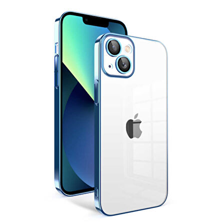iPhone 13 Uyumlu Kamera Korumalı Renkli Çerçeveli Zore Garaj Kılıf-Mavi Açık