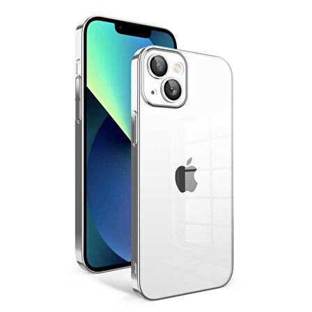 Apple iPhone 13 Kılıf Kamera Korumalı Renkli Çerçeveli Zore Garaj Kapak-Gümüş