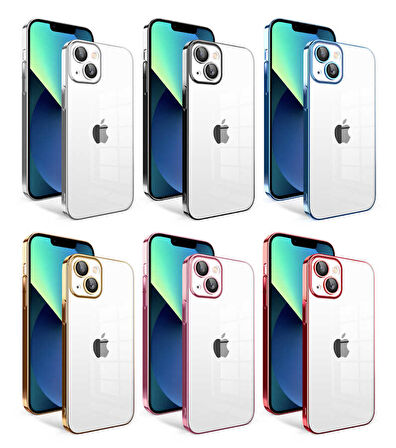 iPhone 13 Uyumlu Kamera Korumalı Renkli Çerçeveli Zore Garaj Kılıf-Kırmızı