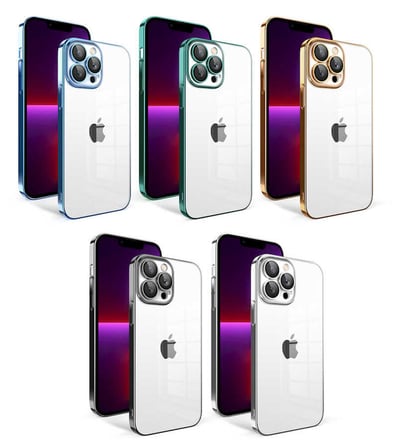 iPhone 13 Pro Uyumlu Kamera Korumalı Renkli Çerçeveli Zore Garaj Kapak-Gold