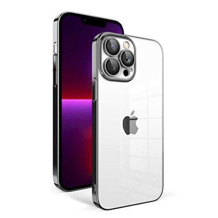 iPhone 13 Pro Uyumlu Kamera Korumalı Renkli Çerçeveli Zore Garaj Kılıf-Siyah