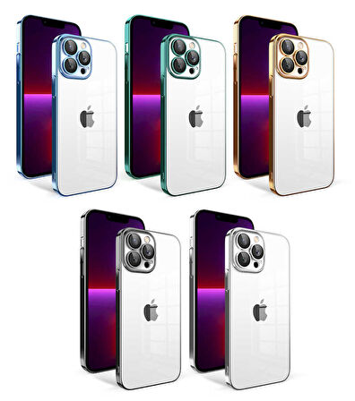 iPhone 13 Pro Uyumlu Kamera Korumalı Renkli Çerçeveli Zore Garaj Kılıf-Gümüş
