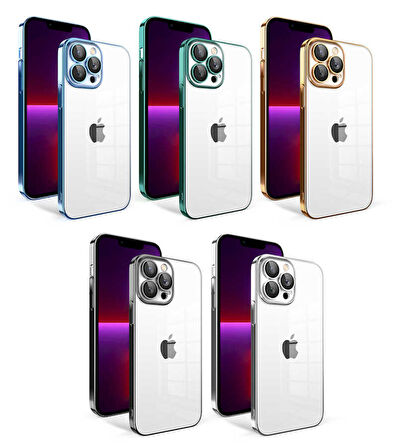 iPhone 13 Pro Uyumlu Kamera Korumalı Renkli Çerçeveli Zore Garaj Kapak-Koyu Yeşil