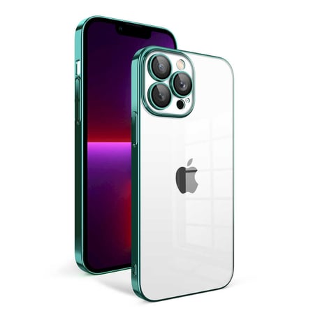 iPhone 13 Pro Uyumlu Kamera Korumalı Renkli Çerçeveli NRTK Garaj Kılıf-Koyu Yeşil