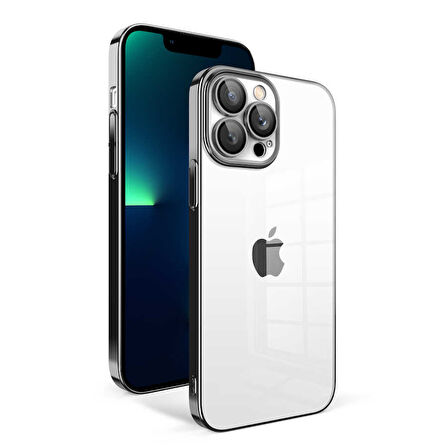 Apple iPhone 13 Pro Max Kılıf Kamera Korumalı Renkli Çerçeveli Zore Garaj Kapak-Siyah
