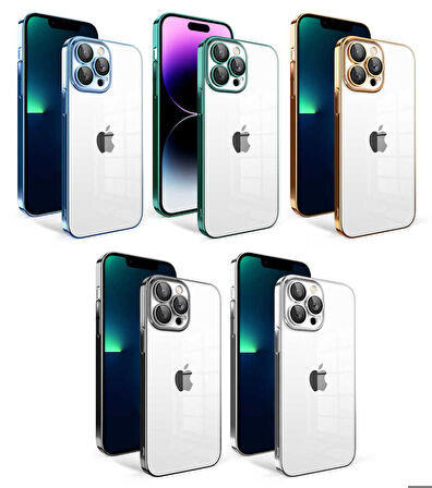 iPhone 13 Pro Max Uyumlu Kamera Korumalı Renkli Çerçeveli Zore Garaj Kapak-Gümüş