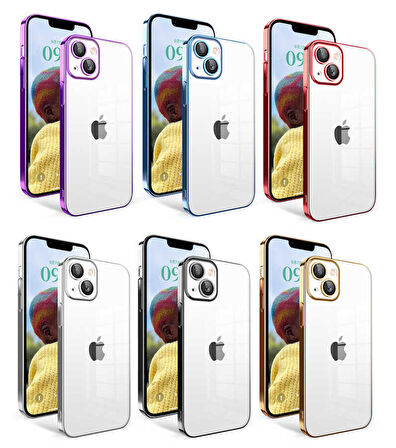 iPhone 14 Uyumlu Kamera Korumalı Renkli Çerçeveli Zore Garaj Kapak-Gold