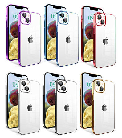 iPhone 14 Uyumlu Kamera Korumalı Renkli Çerçeveli Zore Garaj Kılıf-Gold