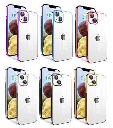 iPhone 14 Uyumlu Kamera Korumalı Renkli Çerçeveli Zore Garaj Kılıf-Gold
