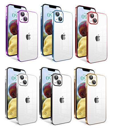 Apple iPhone 14 Kılıf Kamera Korumalı Renkli Çerçeveli Zore Garaj Kapak-Gold